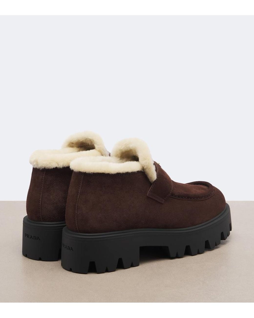 Prada Brown Shearling-Lined Suede Ankle Boots