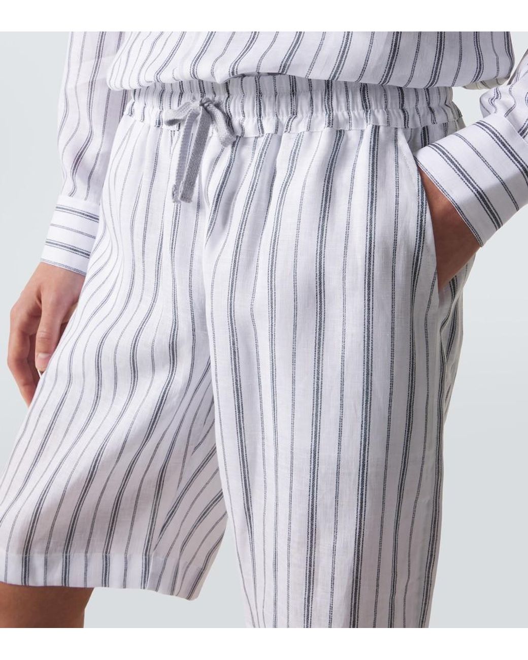 Fedeli White Striped Linen Bermuda Shorts for men
