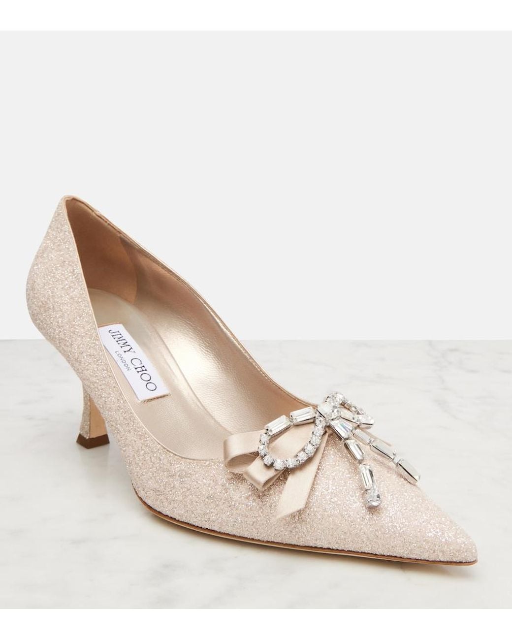 Jimmy Choo Natural Auria 70 Crystal-Embellished Glitter Pumps