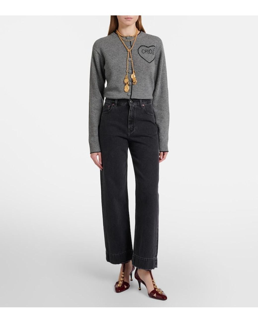 Chloé Gray Logo Wool And Cashmere Cardigan