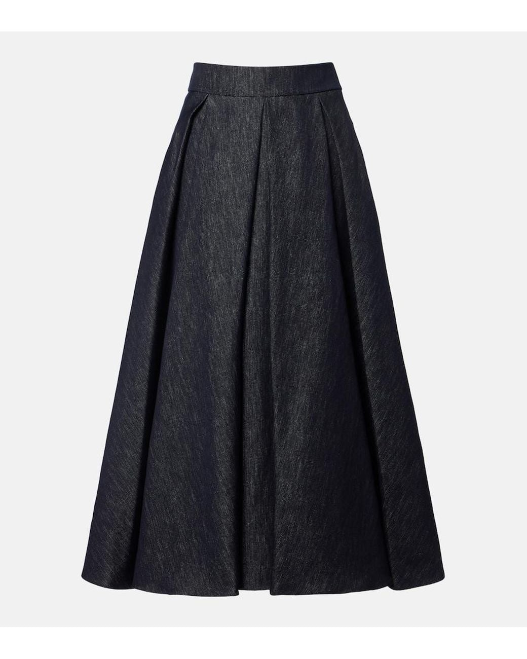 Max Mara Blue Pleated Denim Midi Skirt