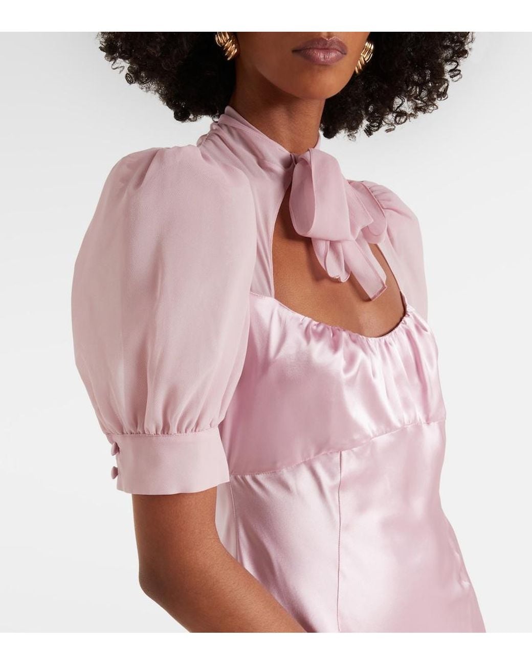 Alessandra Rich Pink Tie-Neck Silk Satin Gown