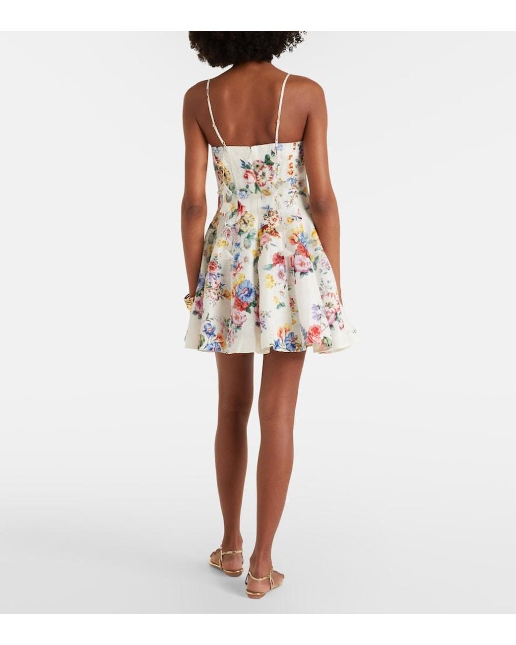 Camilla White Embellished Floral Linen And Silk Minidress