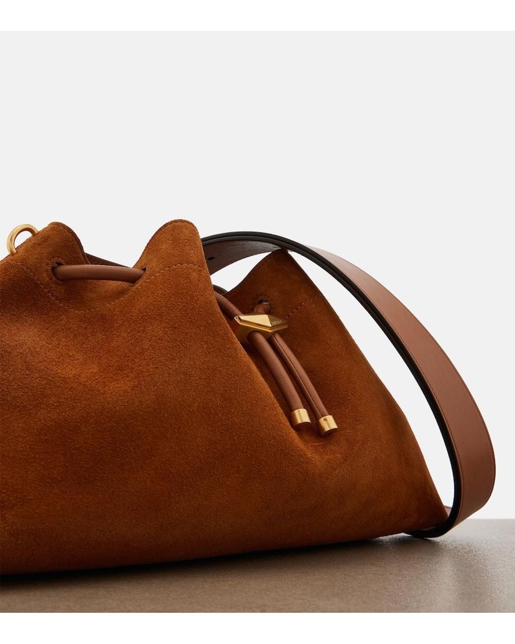 Jimmy Choo Brown Cinch Medium Beaded Suede Bucket Bag