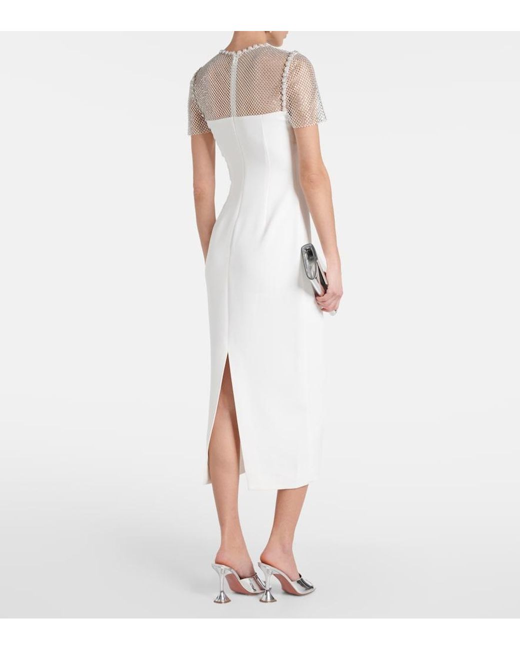 Self-Portrait White Bridal Embellished Crepe Midi Dress
