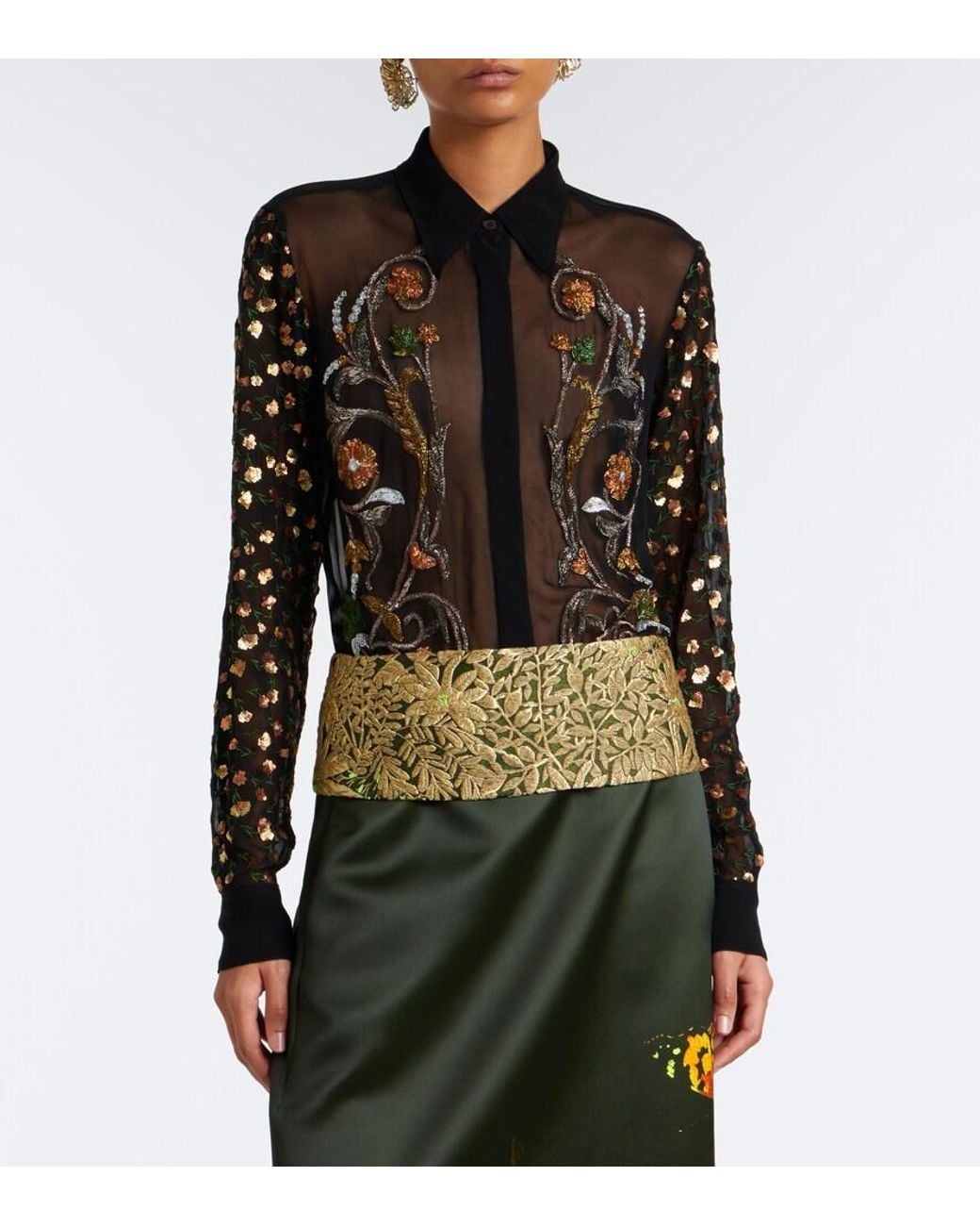 Dries Van Noten Black Embellished Sheer Blouse