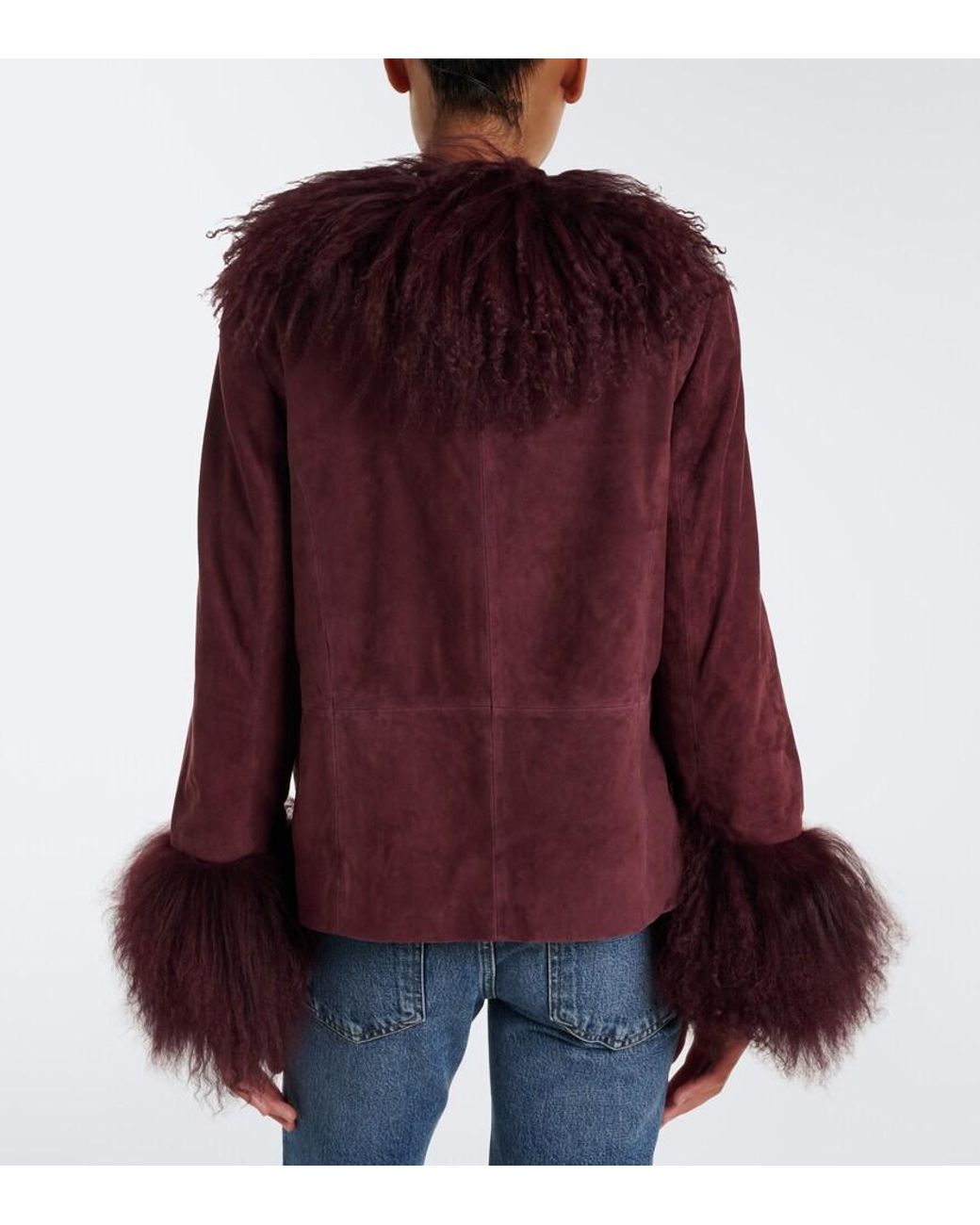 Rixo Purple Sammy Shearling-Trimmed Suede Jacket