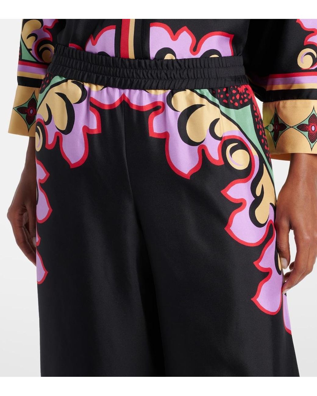 LaDoubleJ Black Printed Silk Palazzo Pants