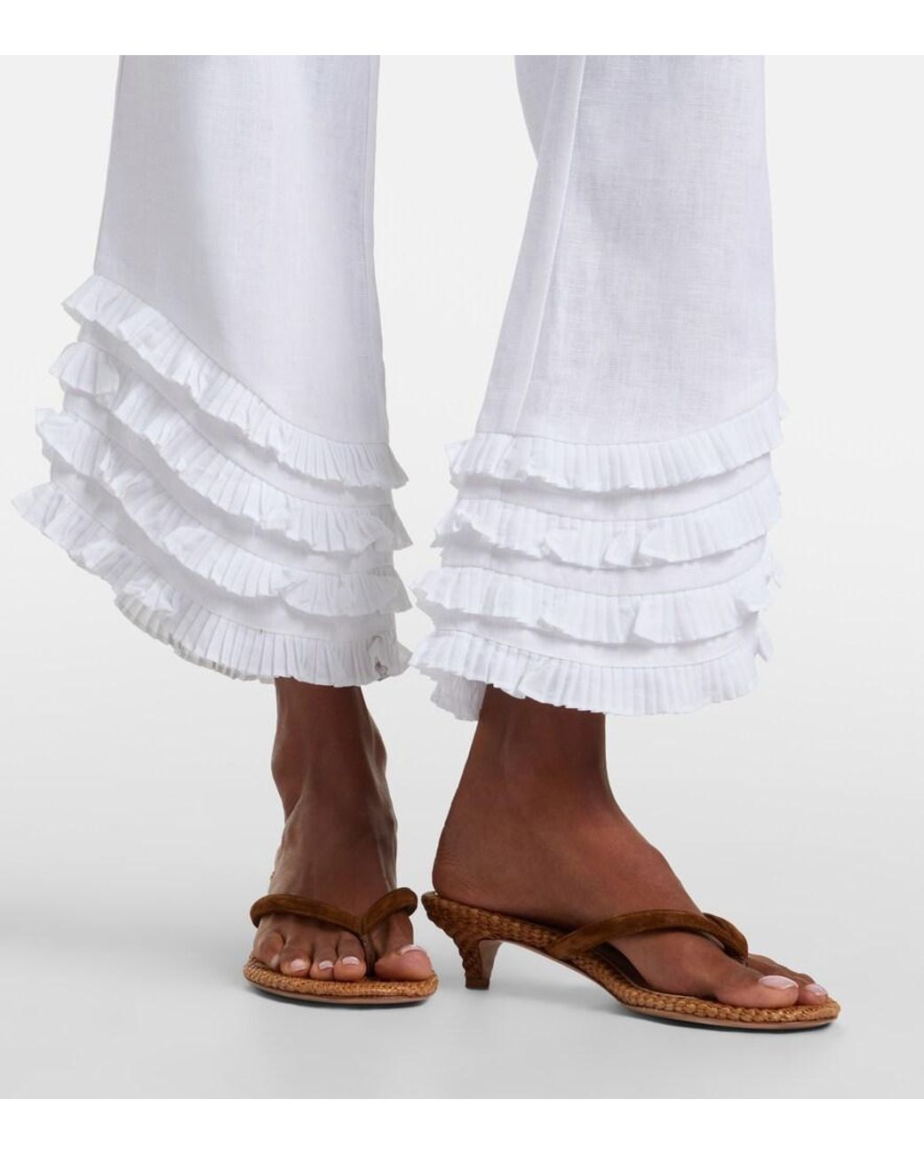 Posse White Florence Ruffled Linen Wide-Leg Pants