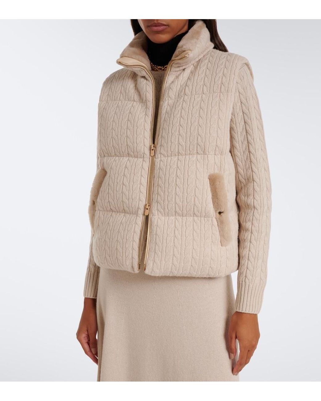 Agnona Natural Cable-Knit Cashmere Puffer Vest