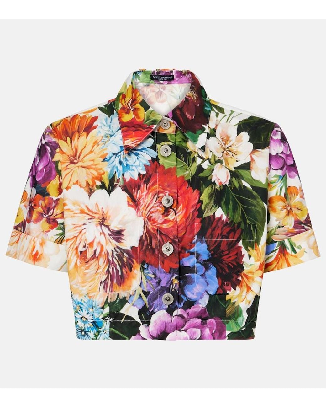 Dolce & Gabbana Multicolor Cropped Floral Cotton Shirt