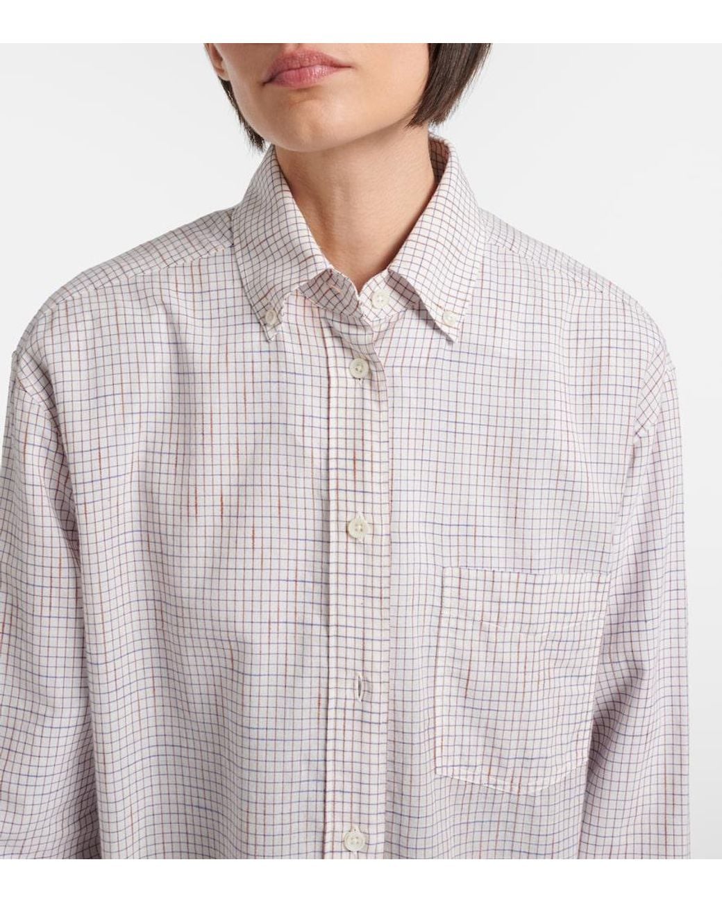 The Row White Dalan Checked Cotton Shirt