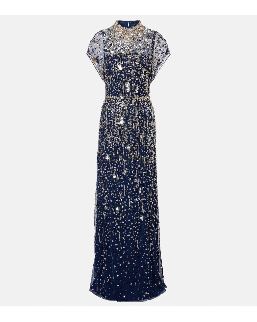 Jenny Packham Blue Sylvie Embellished Gown