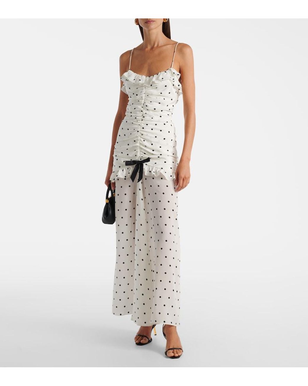 Alessandra Rich White Silk Polka Dot Maxi Dress