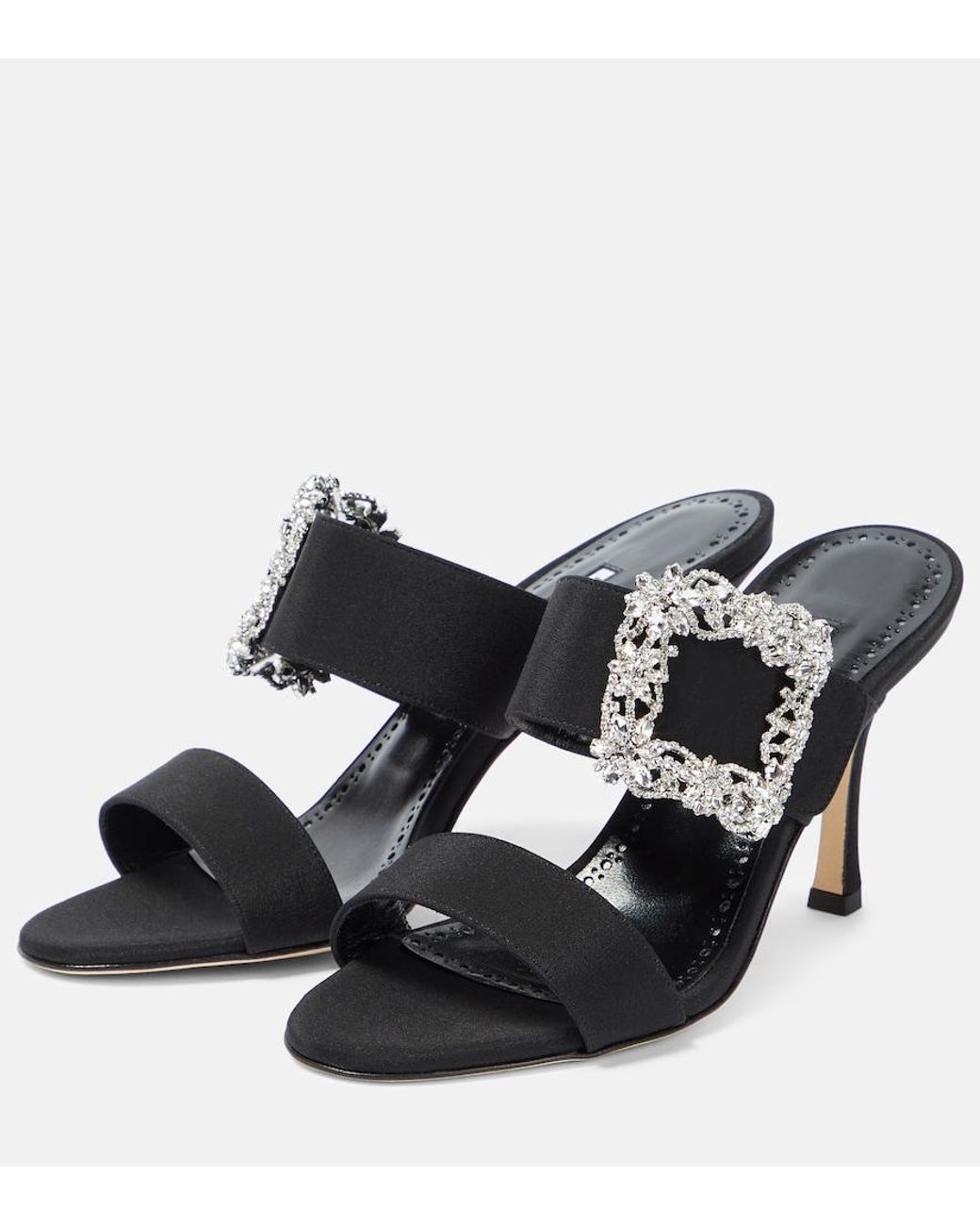 Manolo Blahnik Black Gable Embellished Satin Sandals