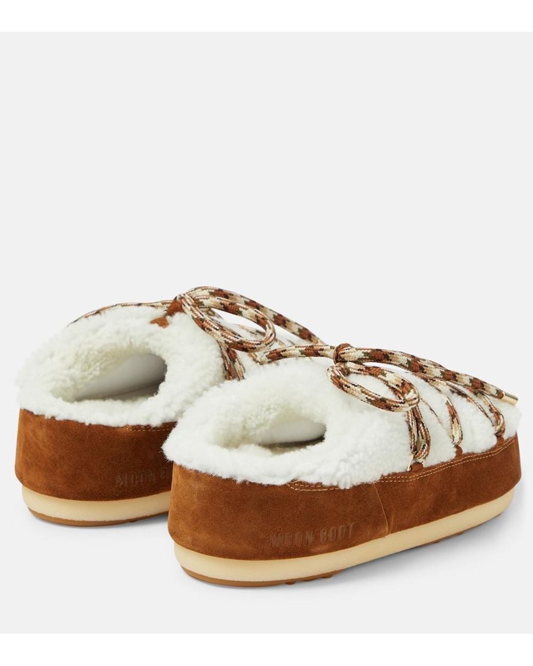 Moon Boot Brown Slippers Aus Veloursleder Mit Shearling