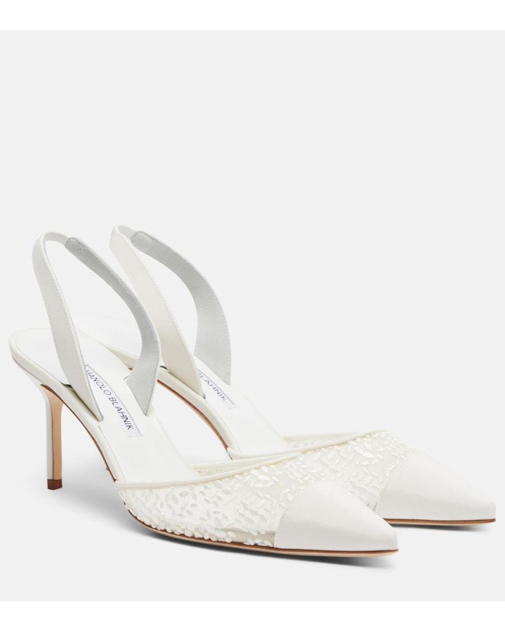 Manolo Blahnik White Capsli 70 Slingback Pumps