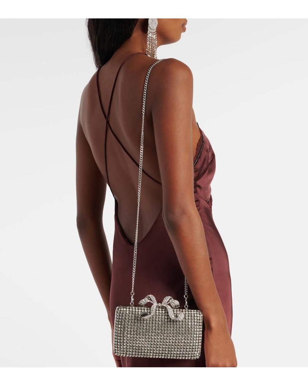 Self-Portrait Metallic Bow Small Crystal-Embellished Clutch