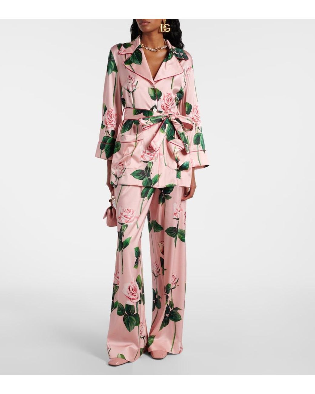 Dolce & Gabbana Pink Printed Silk Blouse Top