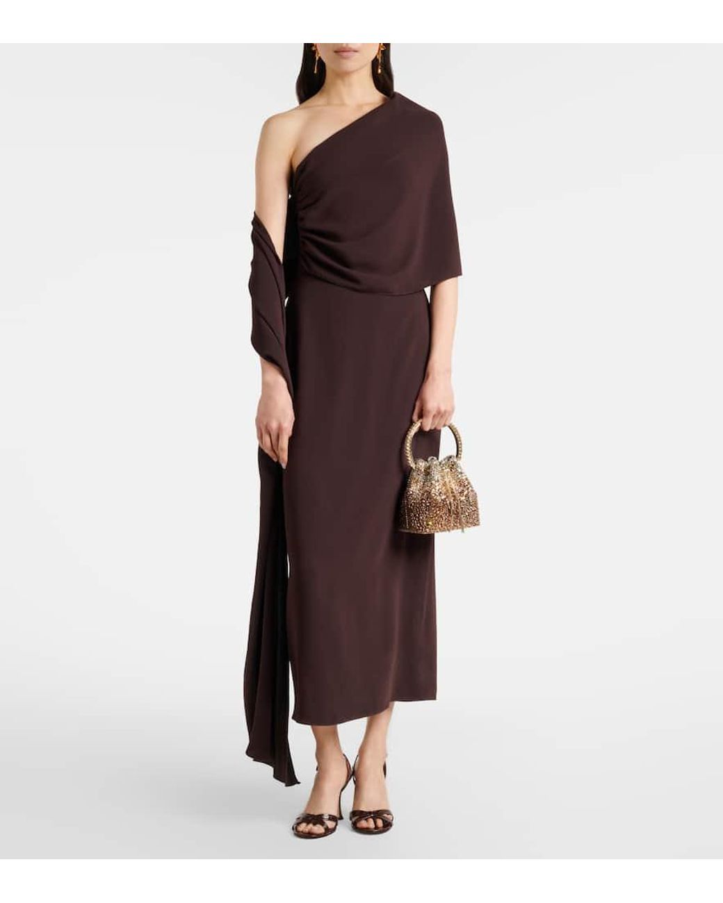 Jimmy Choo Brown Bon Bon Embellished Satin Bucket Bag