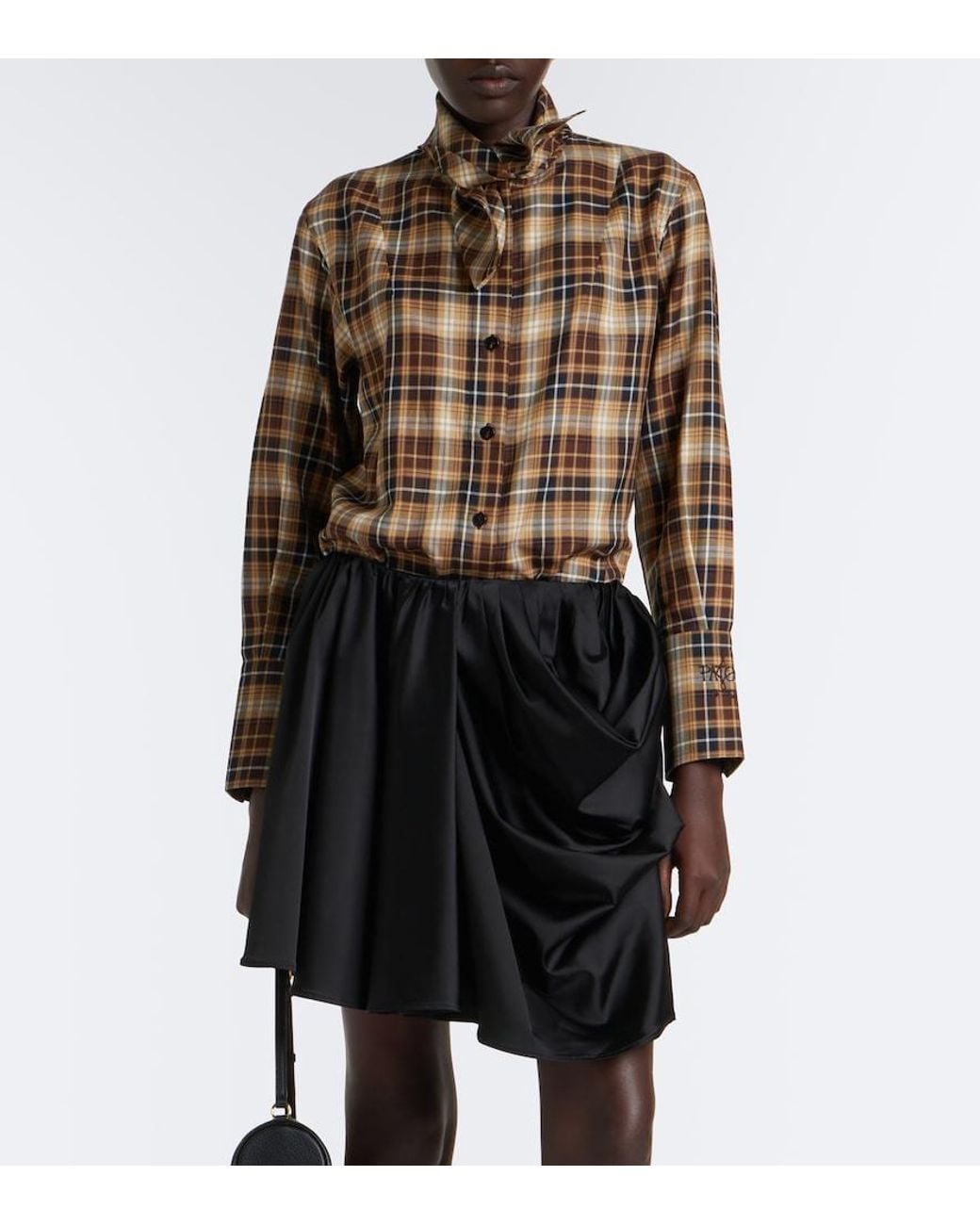 Patou Brown Bow-Detail Checked Cotton Shirt