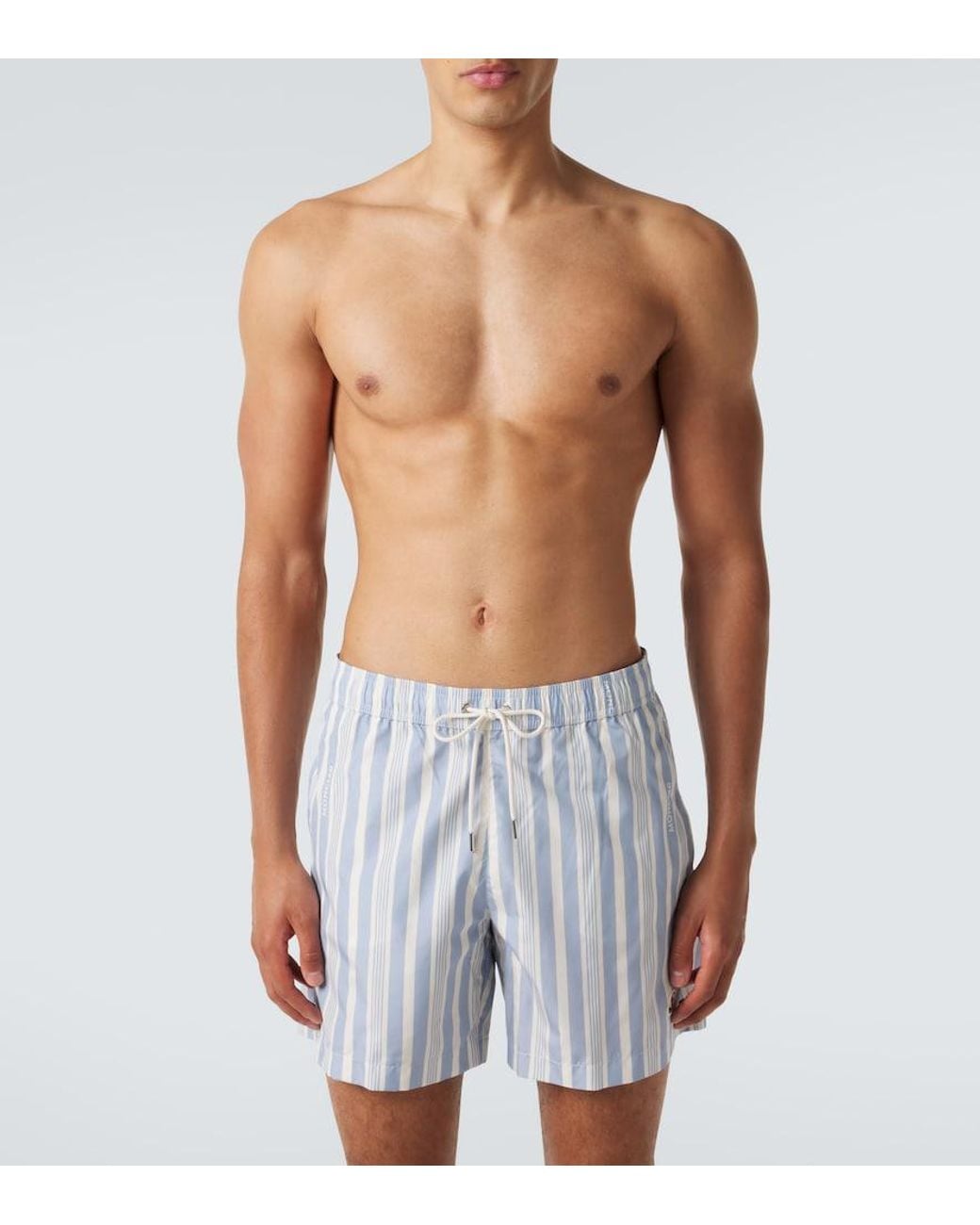 Moncler Blue Archivio Striped Swim Trunks for men