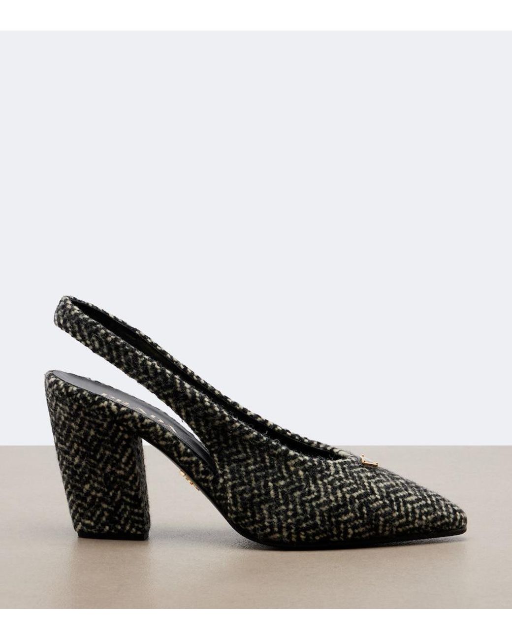 Prada Black Herringbone Slingback Pumps