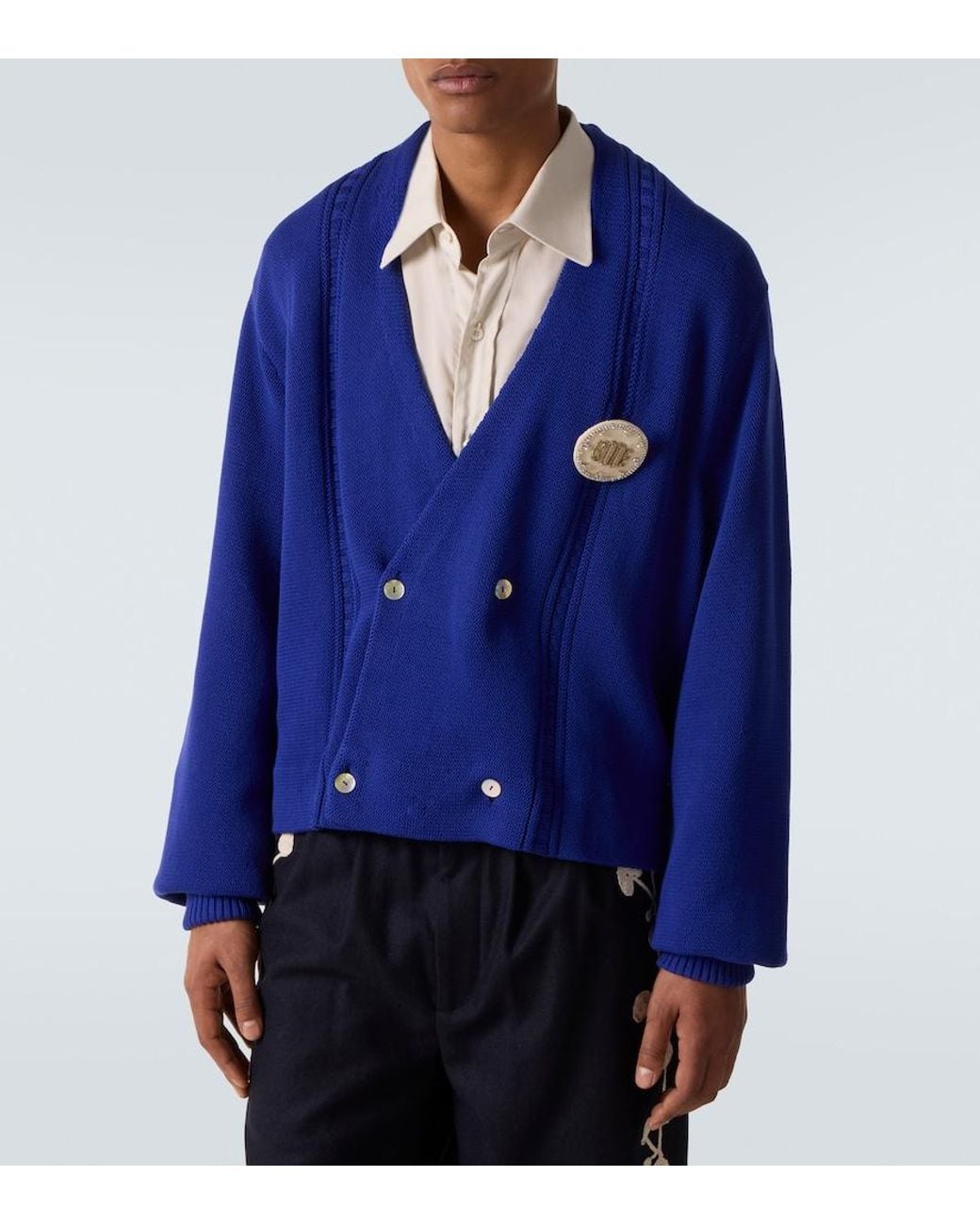 Bode Blue Cotton Cardigan for men