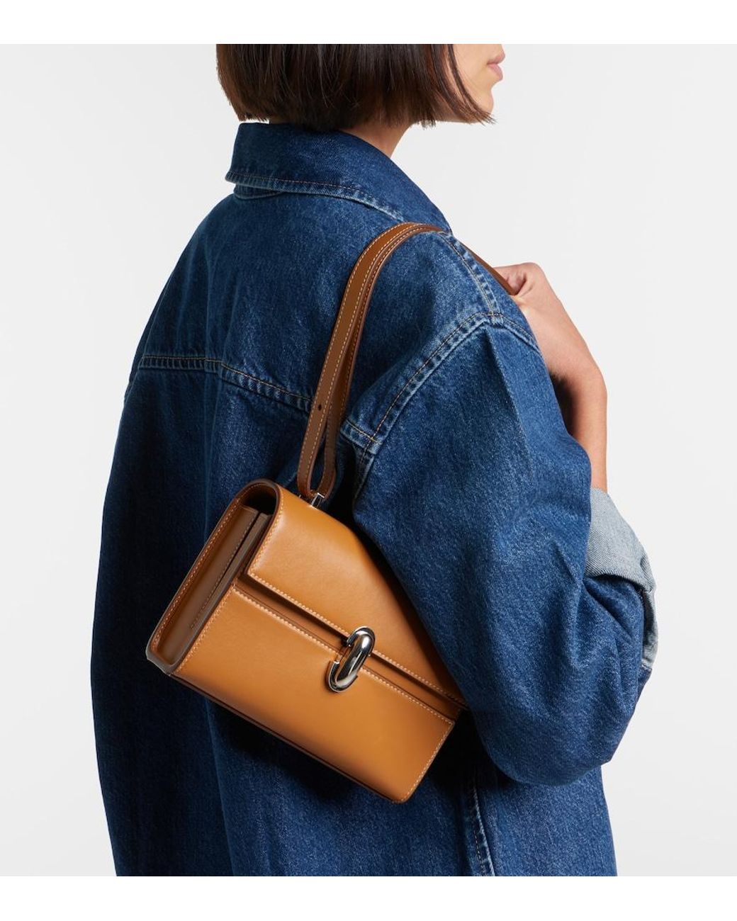 SAVETTE Brown Symmetry 19 Leather Shoulder Bag