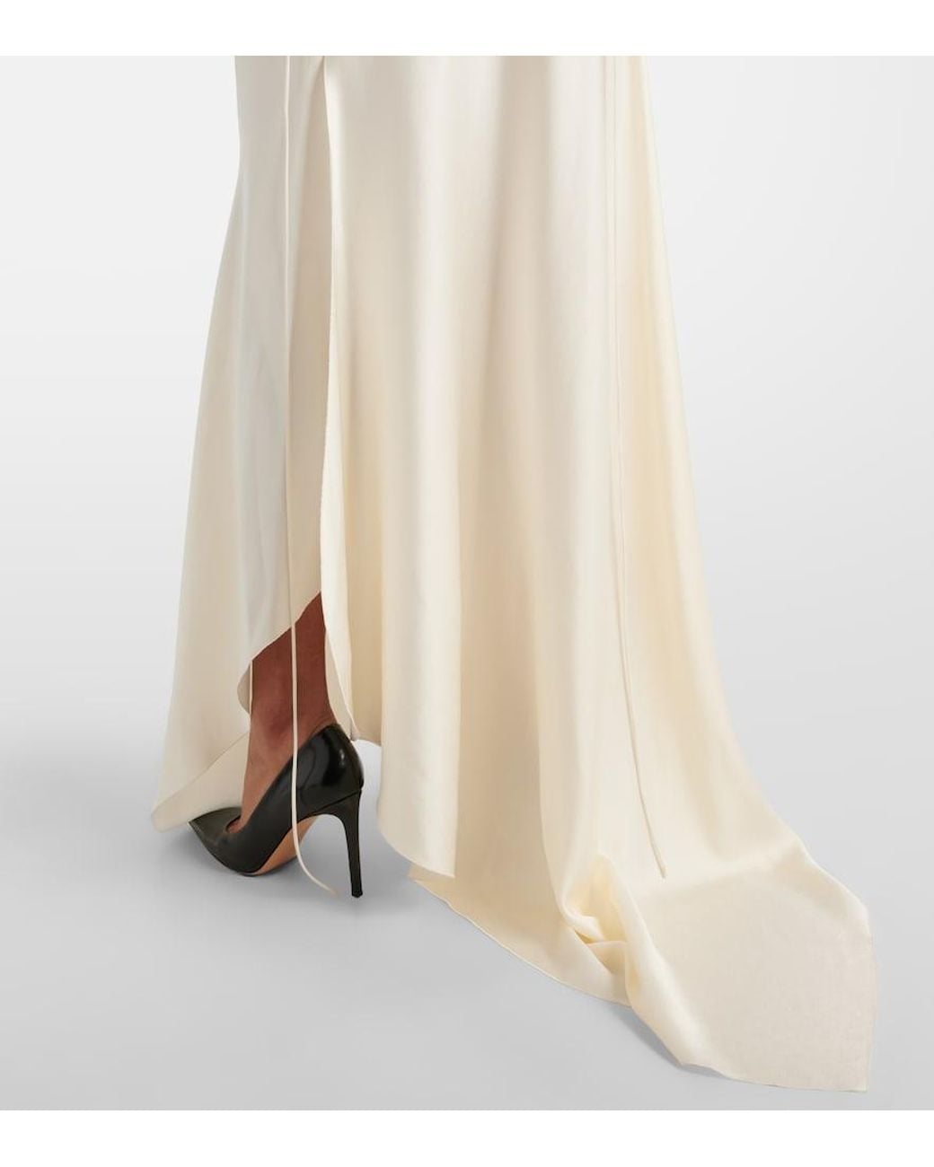 Victoria Beckham White Floral-Applique Draped Satin Crepe Gown