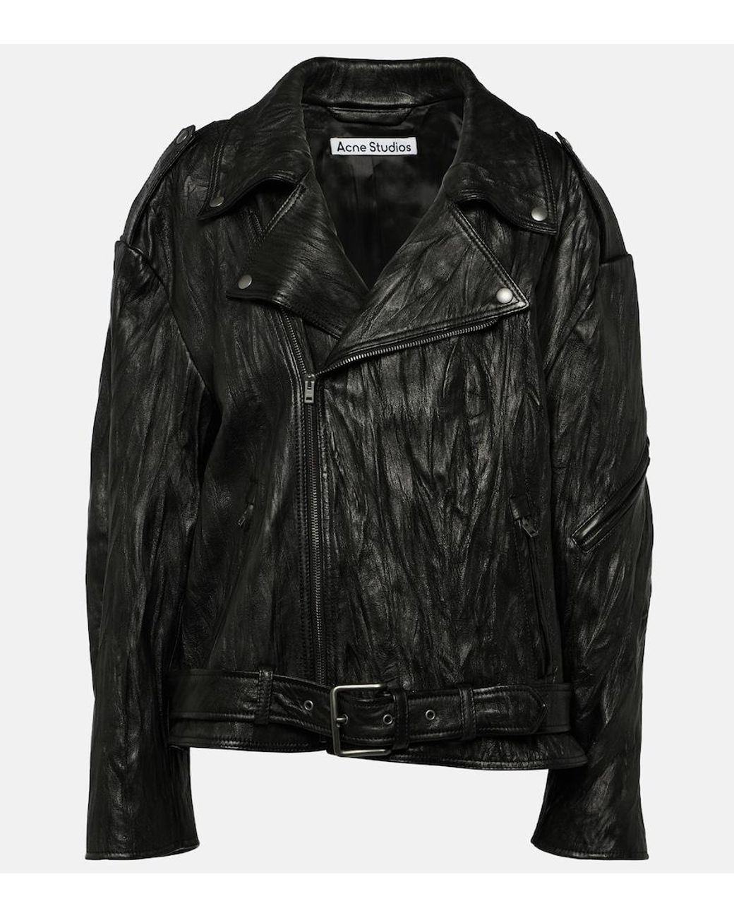 Acne Black Linor Oversized Belted Leather Jacket