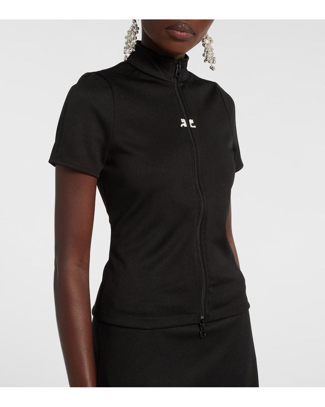 Courreges Black Interlock Logo Zip-Up Jersey Top