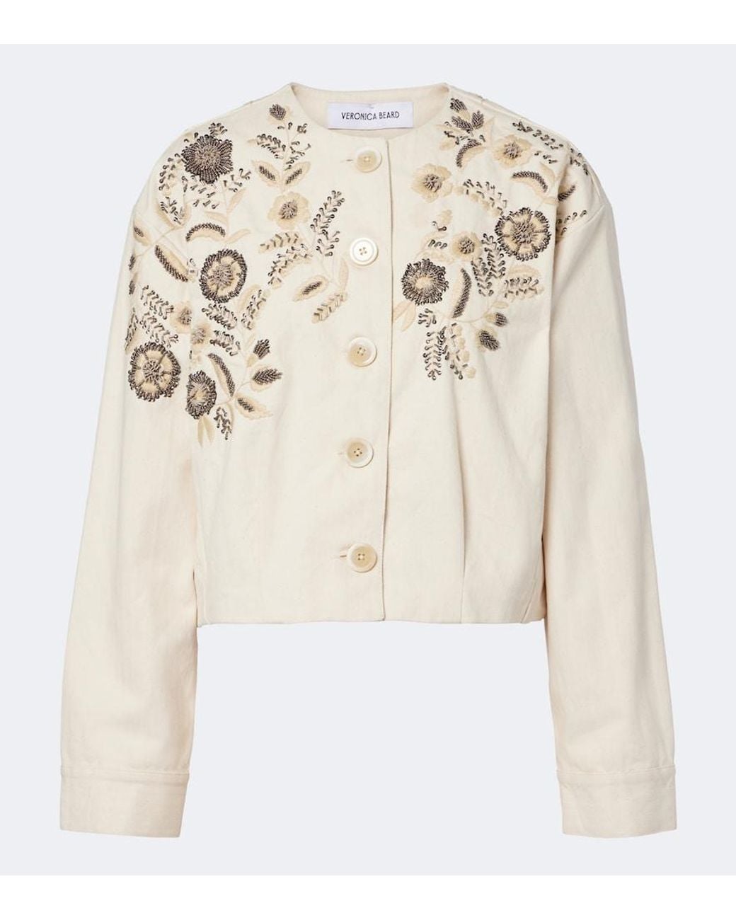 Veronica Beard Natural Emeren Embroidered Cotton Jacket