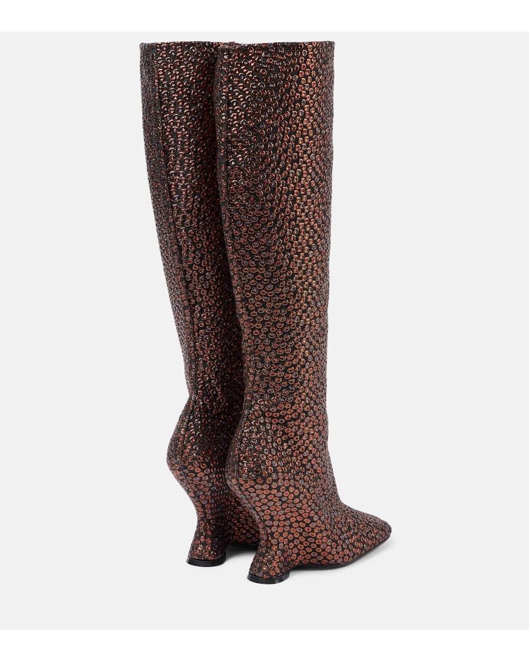 Dries Van Noten Brown 105 Glitter Wedge Knee-High Boots