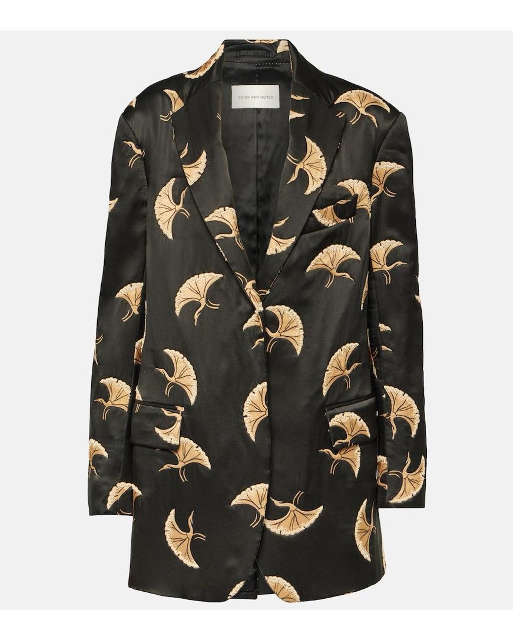 Dries Van Noten Black Printed Satin Blazer