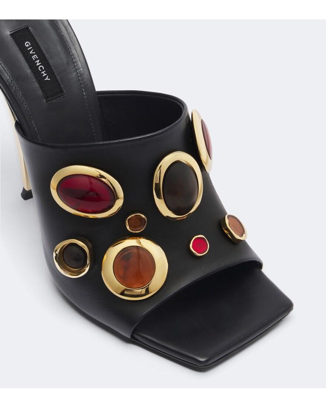 Givenchy Black Sliced Square Embellished Leather Mules