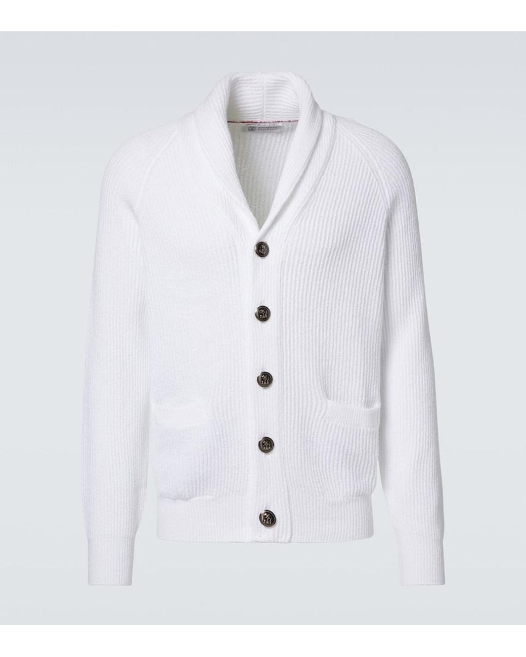 Brunello Cucinelli White Shawl Cardigan for men