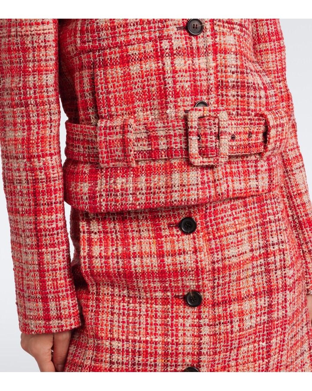 Prada Red Wool, Cotton, And Silk Tweed Jacket
