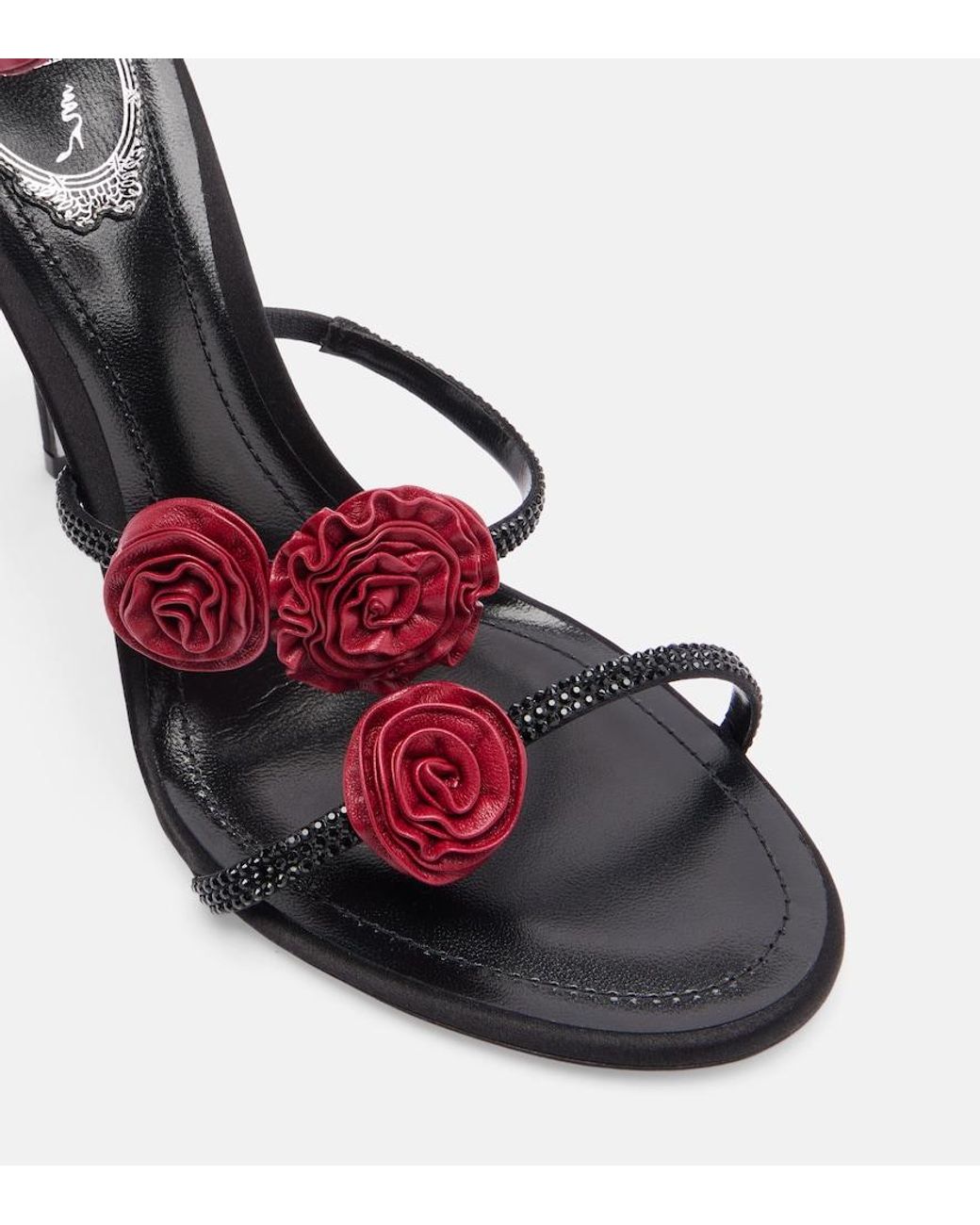 Rene Caovilla Pink Cleo Floral-Applique Satin Sandals