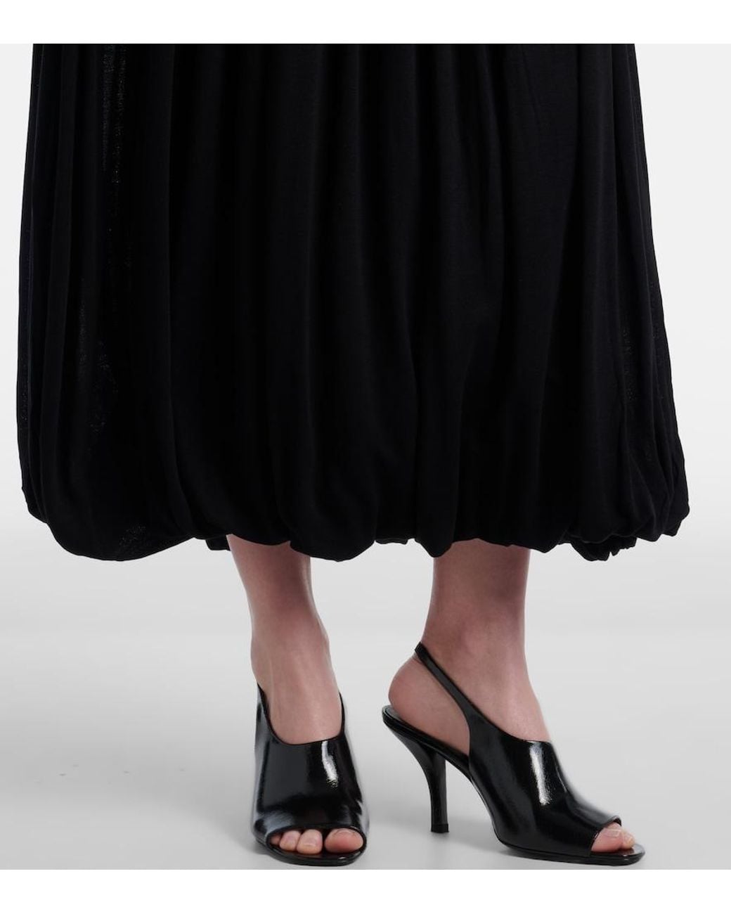 Totême Black Gathered Jersey Midi Skirt