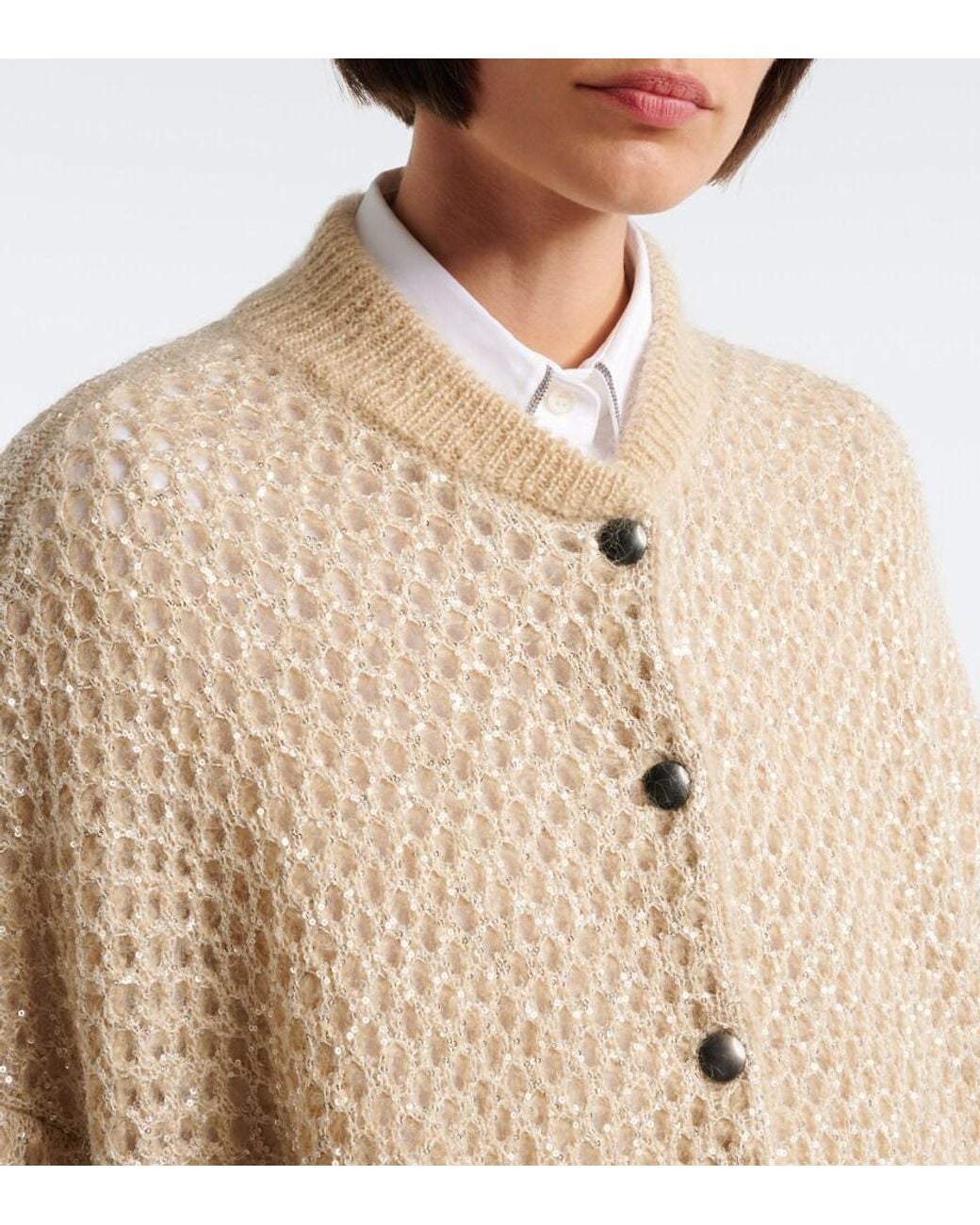 Brunello Cucinelli Natural Open-Knit Mohair-Blend Cardigan
