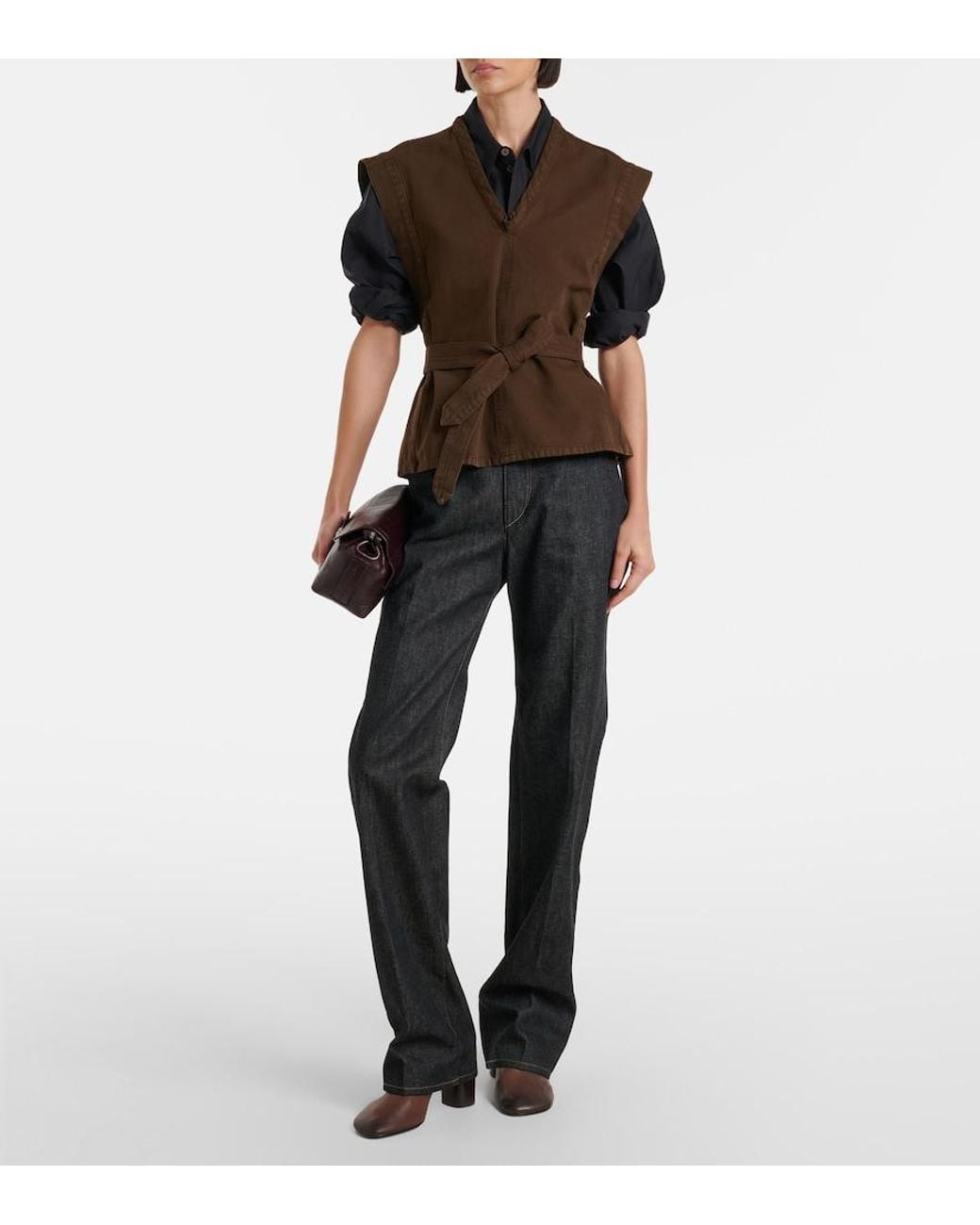 Top De Sarga De Algodon Con Cinturon Lemaire de color Brown