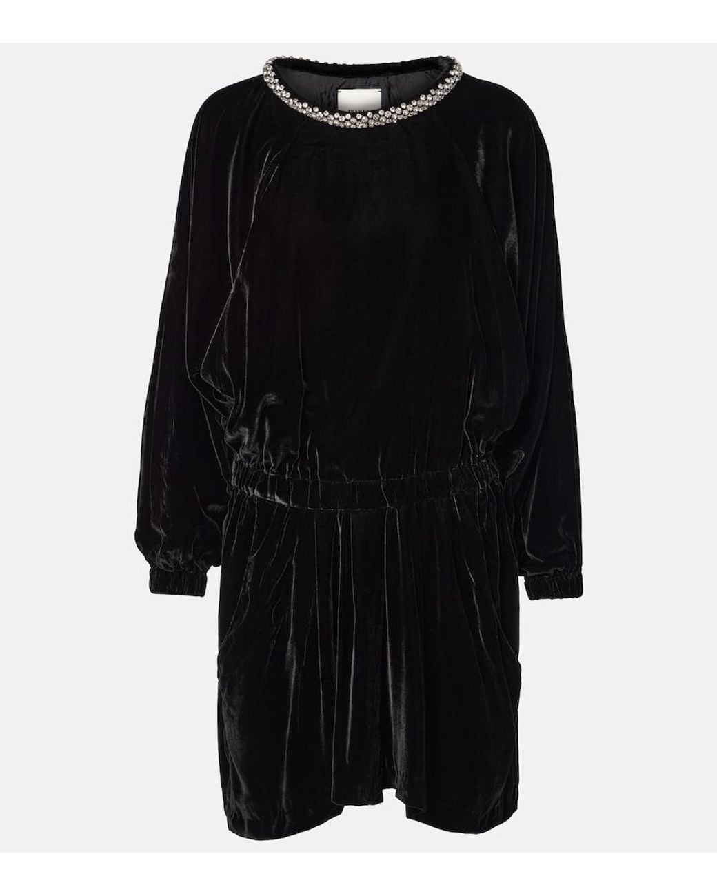 Isabel Marant Black Beniga Crystal-Embellished Velvet Minidress