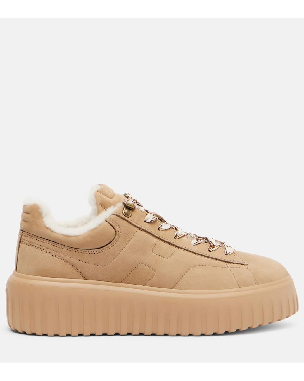 Hogan Natural H-Stripes Shearling-Lined Suede Sneakers