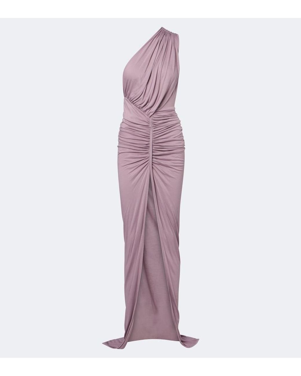 Rick Owens Purple Lilies Avra Ruched One-Shoulder Jersey Gown