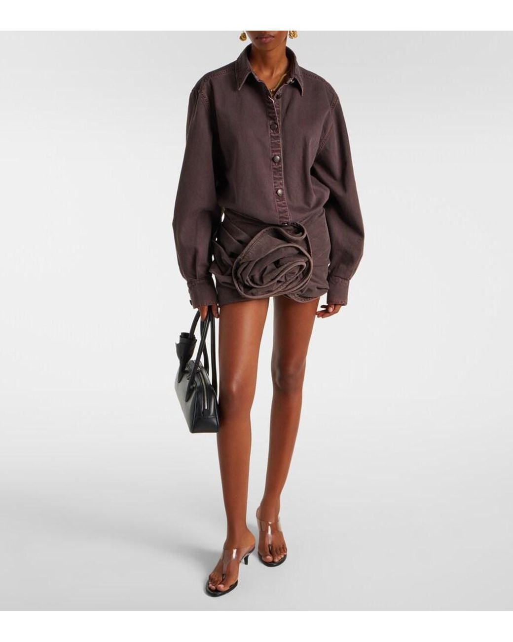 Magda Butrym Brown Floral-Applique Denim Miniskirt