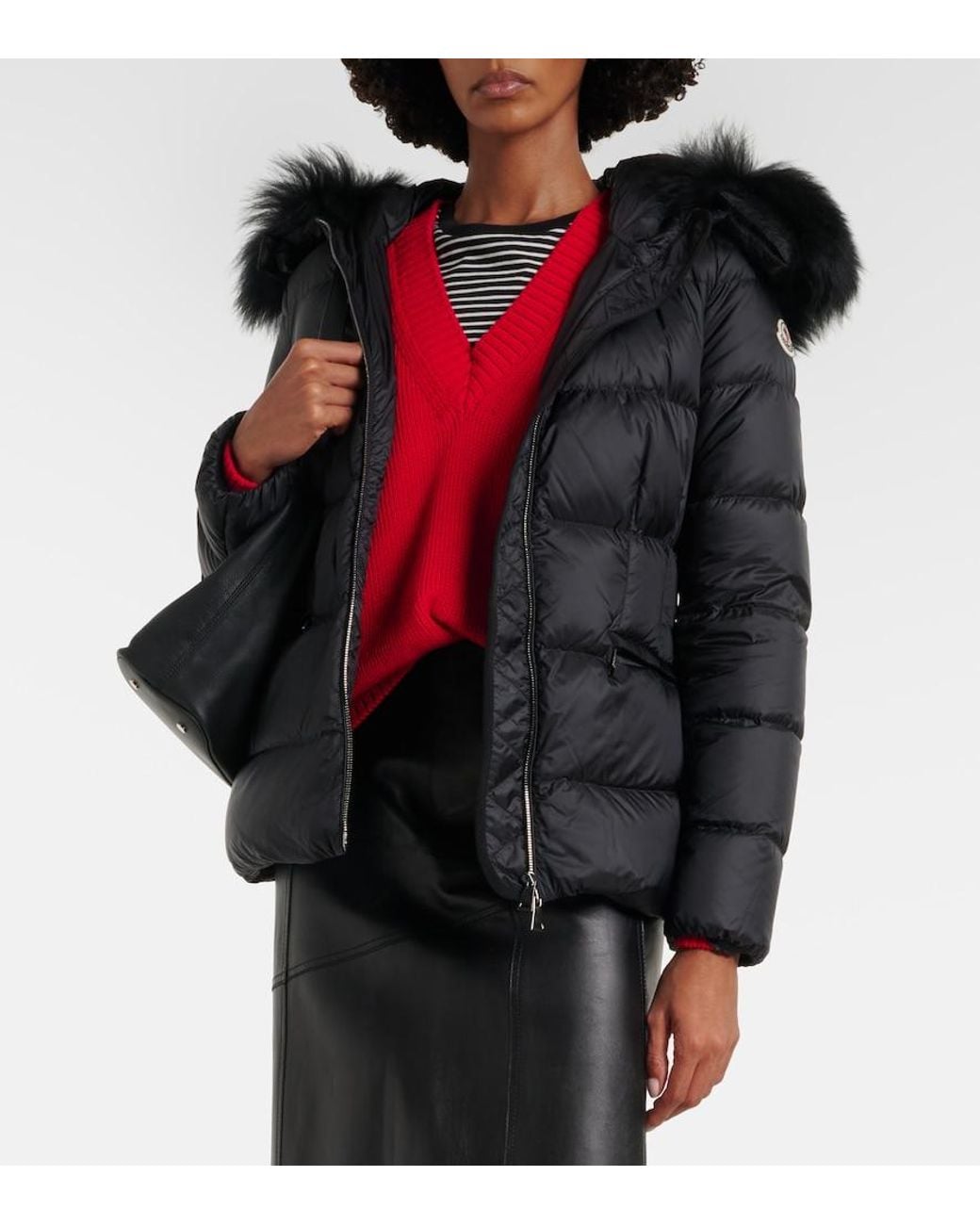Moncler Black Boed Shearling-Trimmed Down Jacket