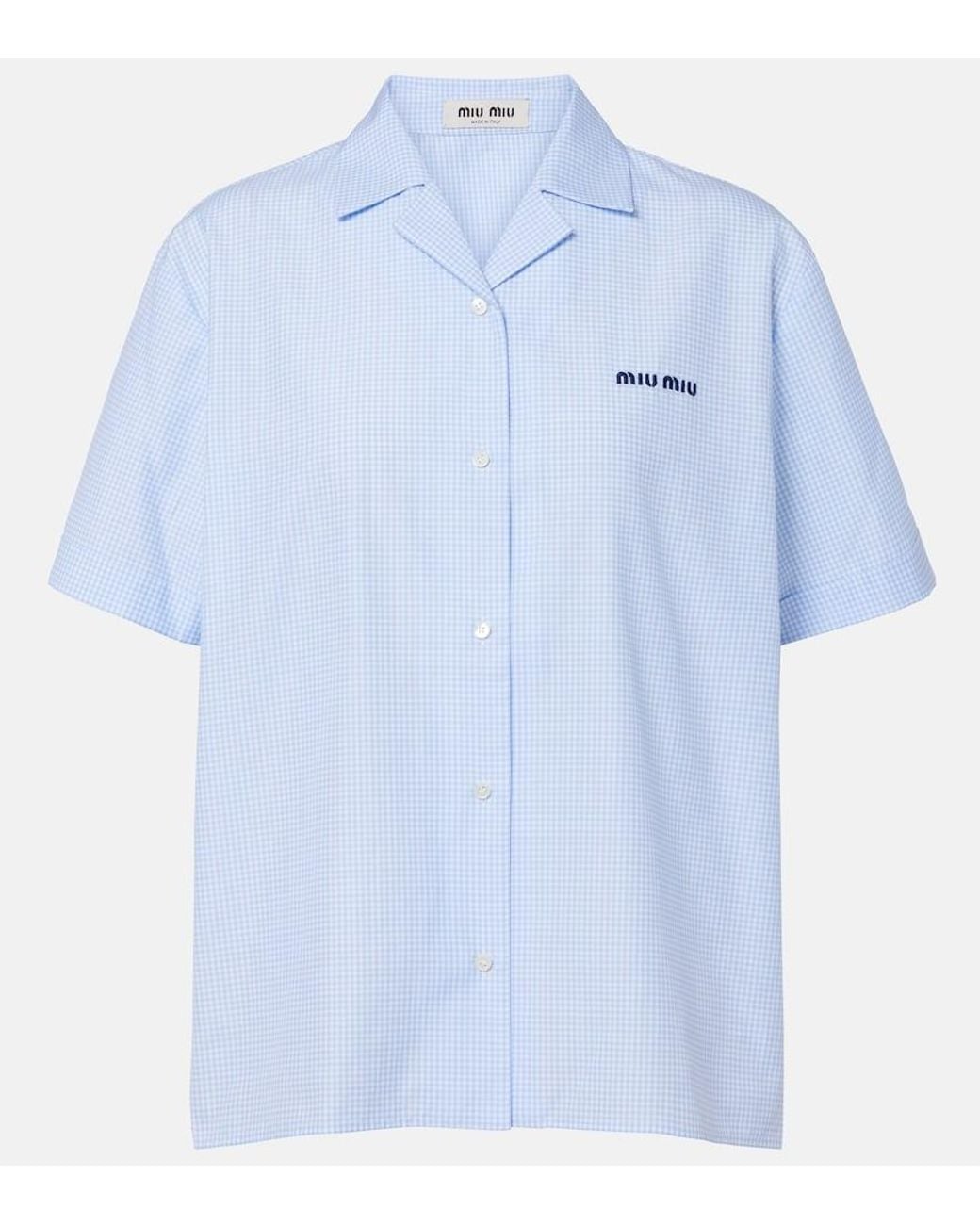 Miu Miu Blue Gingham Cotton Bowling Shirt