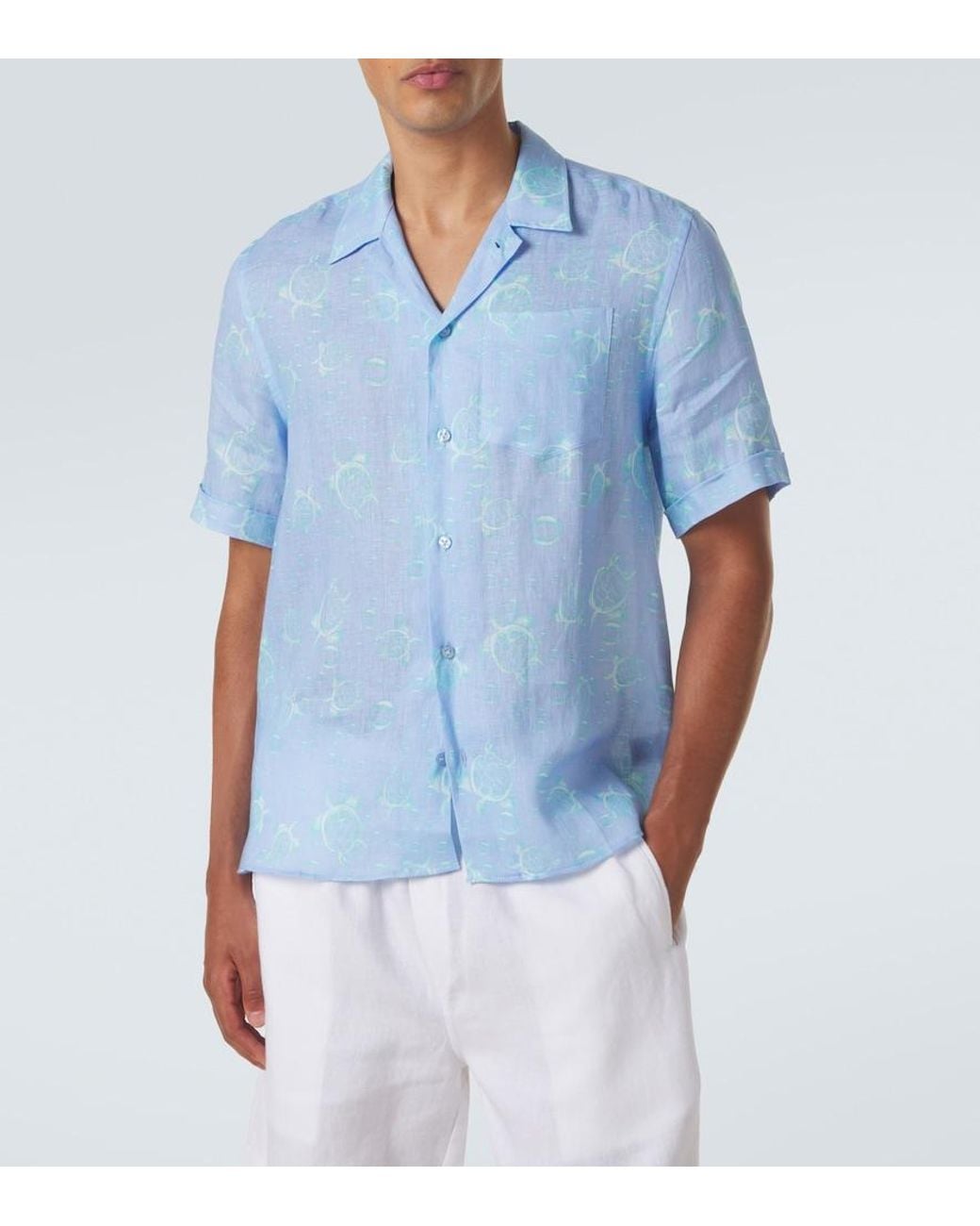 Vilebrequin Blue Printed Linen Shirt for men