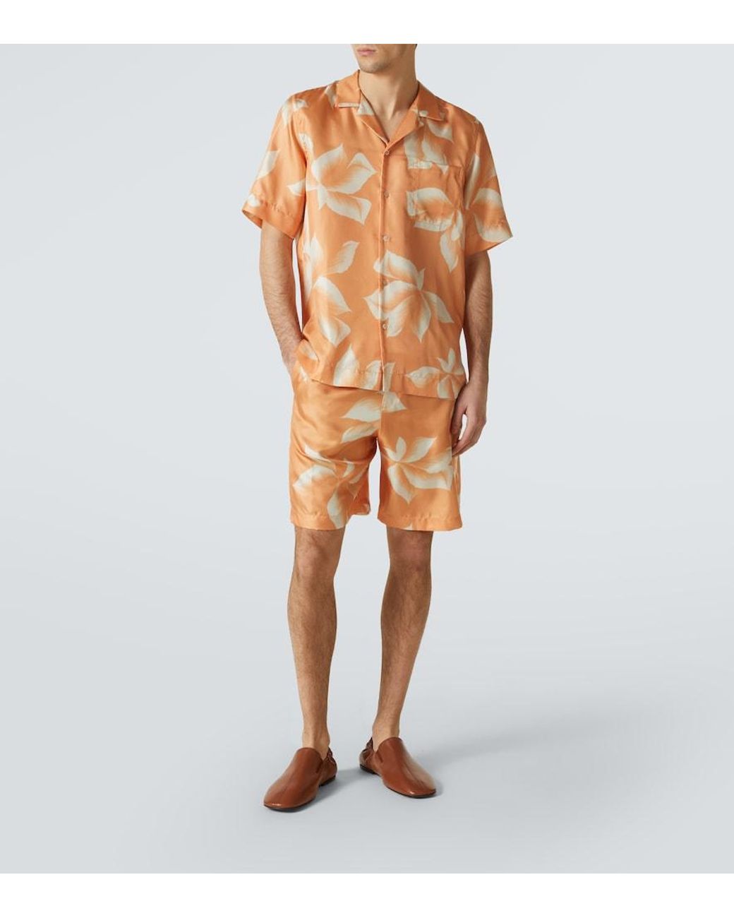Dries Van Noten Orange Printed Silk Shorts for men